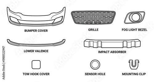 Car bumper parts grille fog light bezel lower valance impact absorber tow hook cover