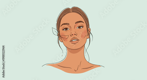 Minimalist portrait of a woman with bronzed skin and flowing hair