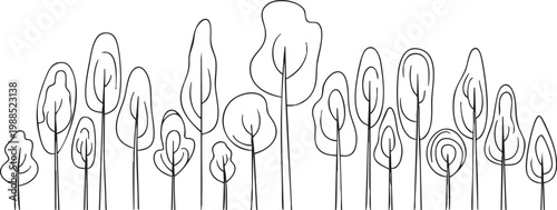 Simple line drawing depicting a forest of stylized trees