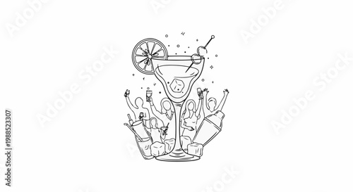 Festive group cheers with cocktail and ice, celebrating with drinks