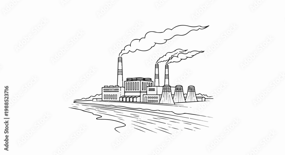 Obraz premium Industrial factory with smoking chimneys and water in foreground