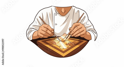 Chef meticulously preparing a delicate dish with precision tools and flair