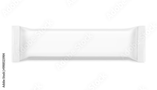 Realistic flow packaging mockup for bars, candies, waffles. Front side. Vector illustration on white background. Easy to use for presentation your product, idea, design. Scalable without lose quality.