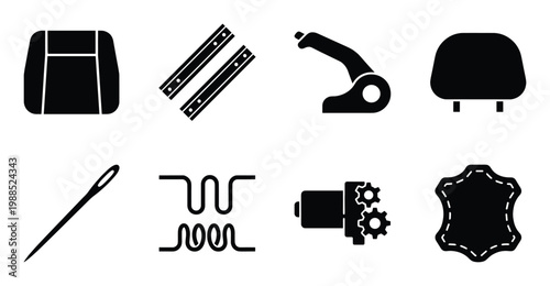 Car seat repair parts icons for automotive upholstery and interior restoration services