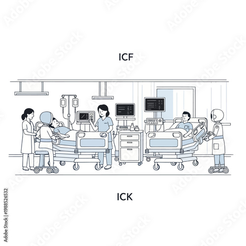 Medical professionals tending to patients in a hospital intensive care unit.