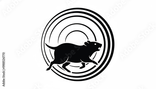 Boar mascot logo with bold black lines, circular rings background, and stylized tusk silhouette vector emblem