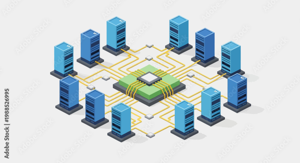 Fototapeta premium servers connected to a central processor.