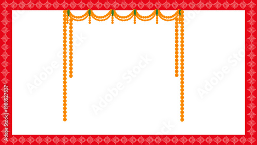 indian hindu wedding elements vector marigold floral garland vector, wedding and festival decoration, border flower decoration with transparent background