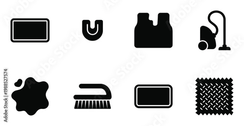 Set of car mats and accessories includes vacuum cleaner, brushes and other cleaning tools