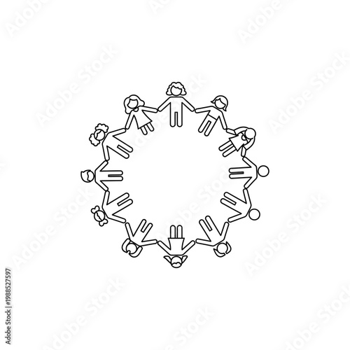 A group of stick figures holding hands in a circle, symbolizing unity and teamwork