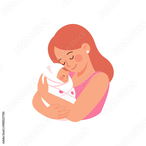 Mother holding her newborn baby gently in her arms, a beautiful and tender moment of love and connection, celebrating parenthood and new life