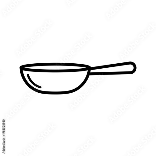 A simple line drawing of a frying pan on a white background