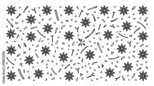 Microscopic view of diverse bacteria and viruses in a repeating pattern on a white background