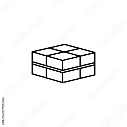 A simple line drawing of a cube made up of smaller cubes on a white background