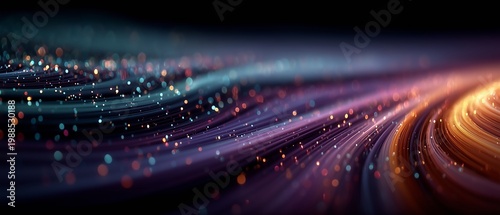 A vibrant abstract image of colorful swirling lights and particles in space