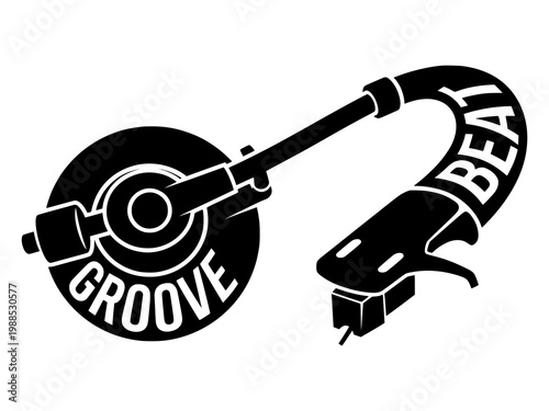 A vinyl record player with a stylus and cable