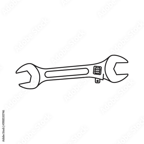A simple line drawing of an adjustable wrench on a white background