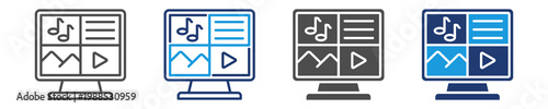 multimedia icon set multiple style