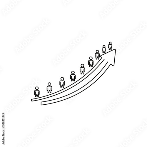 A group of people climbing up an arrow pointing upwards in a simple line drawing