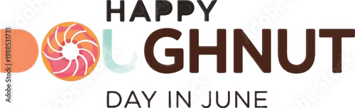 Happy Doughnut Day, June celebration, colorful typography, festive donut logo