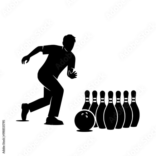 A bowler in action throwing a bowling ball towards pins