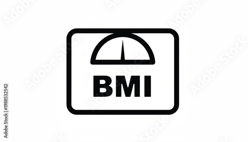 Barcode icon with black shape, semi-circle gauge top, and bold BMI letters inside a rounded rectangle sign