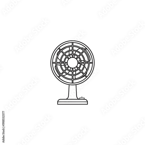3D vector illustration of a fan object with thin drawing lines on a white background