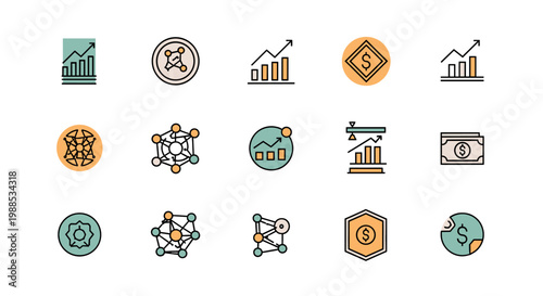 Modern, colorful icons evoke feelings of creativity and progress. Ideal for website design, presentations, or adding a playful touch to marketing mate