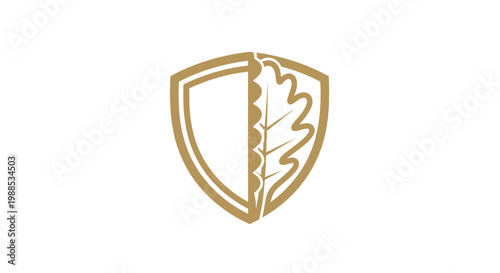 Golden shield and oak leaf logo on white background