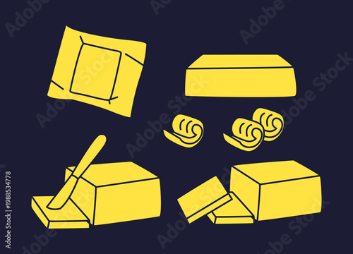 Silhouette Butter Illustration Bundle Dairy Food Ingredient Solid Vector Icon Set Clean Graphic Collection