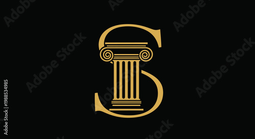 Gold letter S combined with ionic column law logo