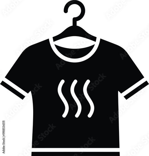 T-shirt on a hanger with steam lines for laundry service icon