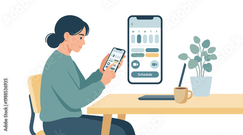 Woman using smartphone portrait focused on screen while seated.