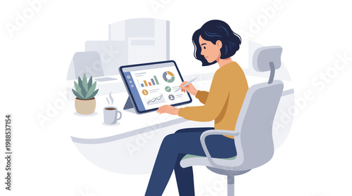 Professional Woman Using Tablet At Desk.