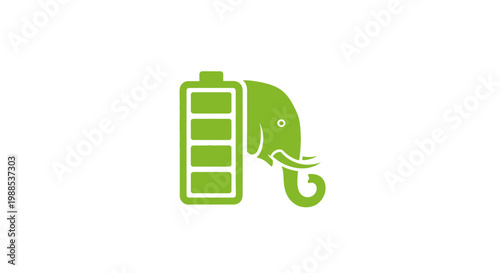 Green elephant head and charged battery icon logo design
