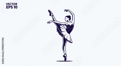 Artistic black silhouette vector illustration of a woman ballet dancer dancing with an athletic body