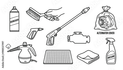 Car wash equipment for cleaning vehicles and auto parts at home or workshop cleaning supplies set
