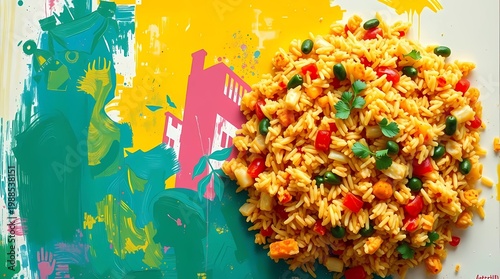 jollof rice nigerian food african bowl spicy party platter homemade pot west dish traditional serving tomato close up street vendor festive celebration cooked grains steam