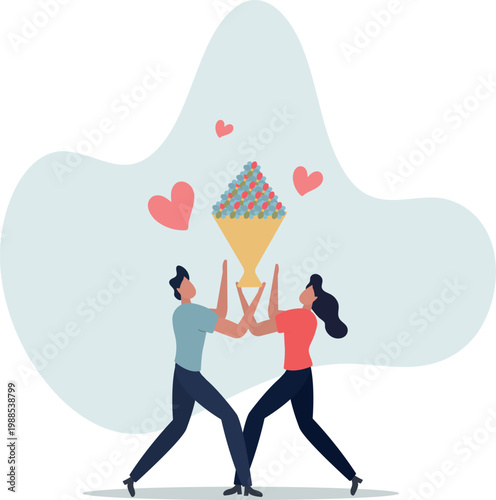 Valentine's Day concept.man gives flowers to his beloved woman.person's life situation and his activities.