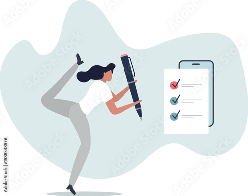 Feedback and review. putting checkmark on checklist.person's life situation and his activities.