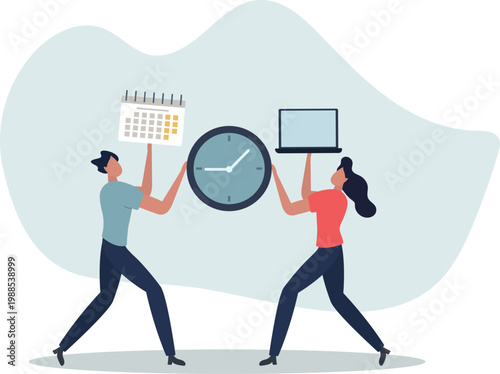Characters planning work tasks,making schedule using calendar. Business and organization concept.person's life situation and his activities.