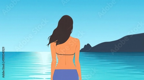 woman in orange top gazing at ocean sunset