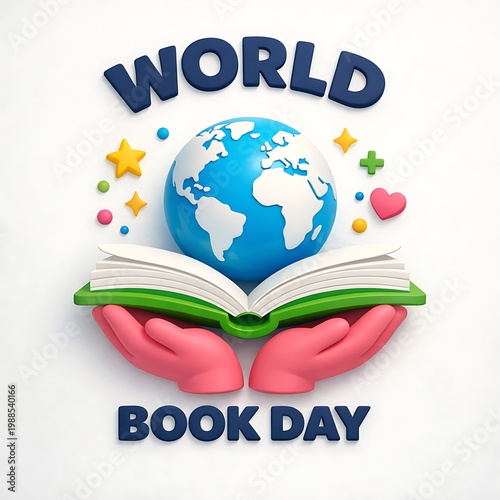 A colorful illustration celebrating World Book Day with a globe and open book