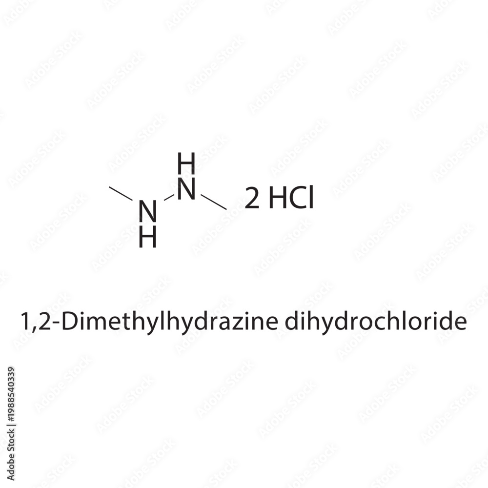 Fototapeta premium 1,2-Dimethylhydrazine dihydrochloride skeletal structure. salt compound schematic illustration. Simple diagram, chemical formula.