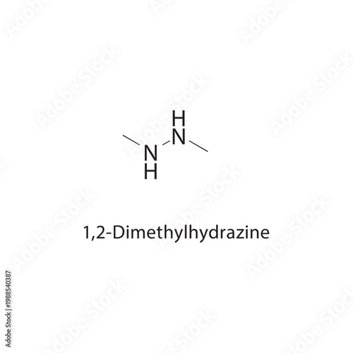 1,2-Dimethylhydrazine skeletal structure. hydrazine compound schematic illustration. Simple diagram, chemical formula.