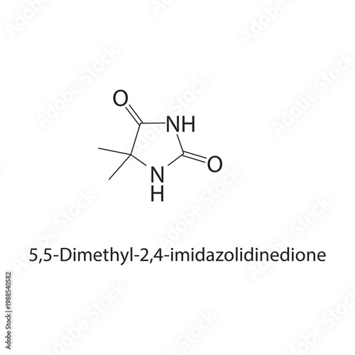 5,5-Dimethyl-2,4-imidazoli dinedione skeletal structure. imidazolidine compound schematic illustration. Simple diagram, chemical formula.