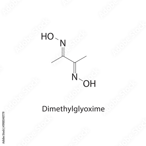Dimethylglyoxime skeletal structure. oxime compound schematic illustration. Simple diagram, chemical formula.