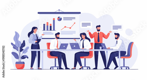 Business meeting with presentation and discussion among colleagues