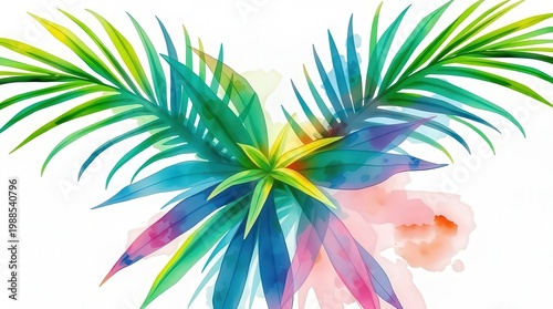 colorful cartoon palm watercolor painting