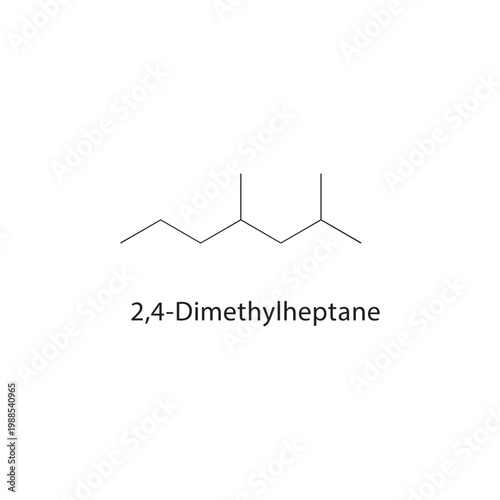 2,4-Dimethylheptane skeletal structure. alkane compound schematic illustration. Simple diagram, chemical formula.